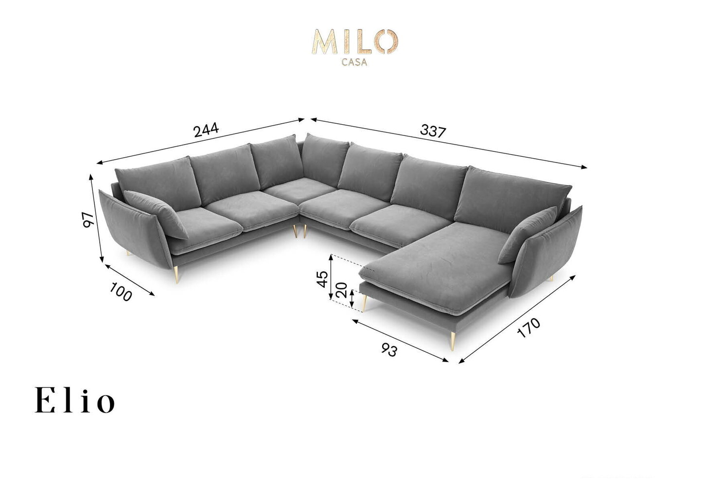 Stūra dīvāns Milo Casa Elio 7S-V, zaļš/zeltainas krāsas cena un informācija | Stūra dīvāni | 220.lv