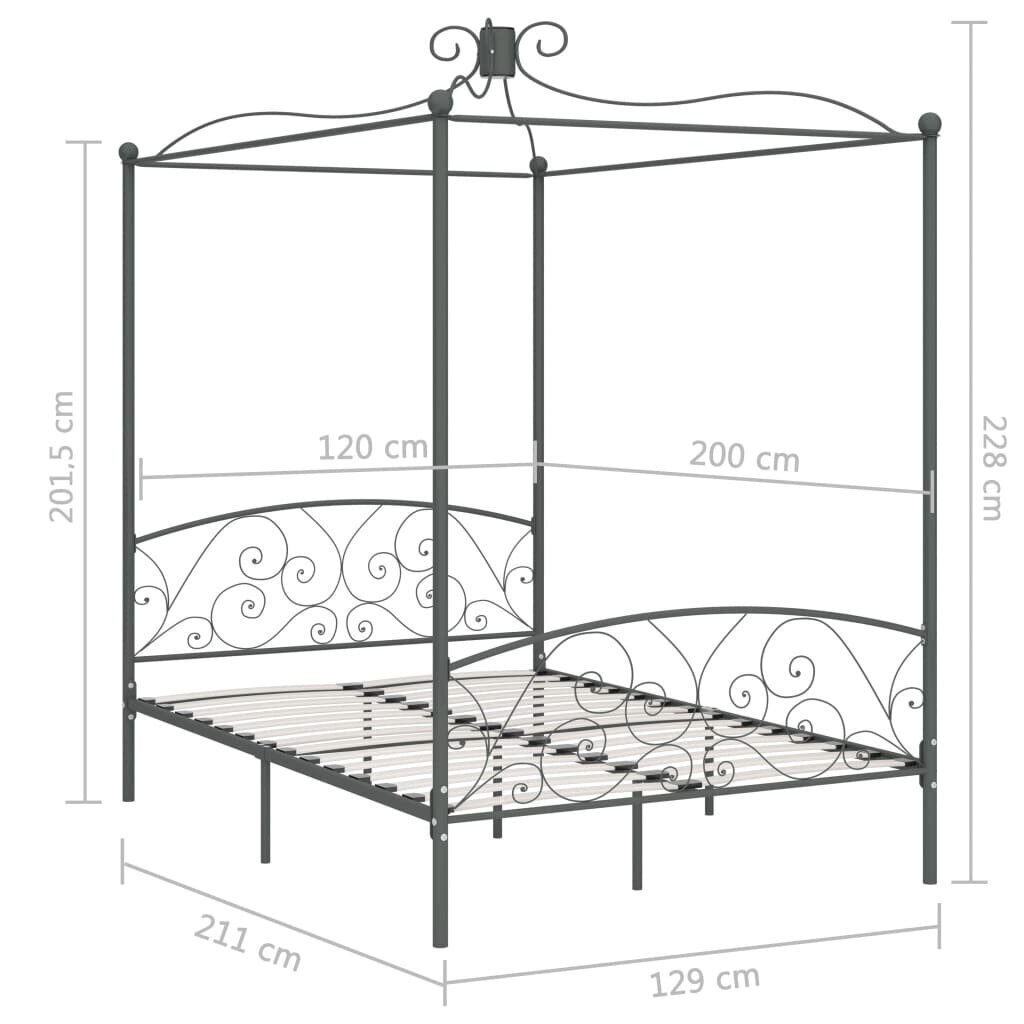 vidaXL gultas rāmis ar nojumi, pelēks, metāls, 120x200 cm cena un informācija | Gultas | 220.lv