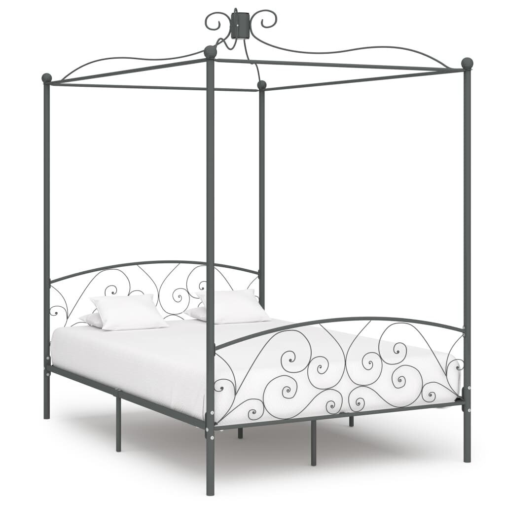 vidaXL gultas rāmis ar nojumi, pelēks, metāls, 120x200 cm cena un informācija | Gultas | 220.lv