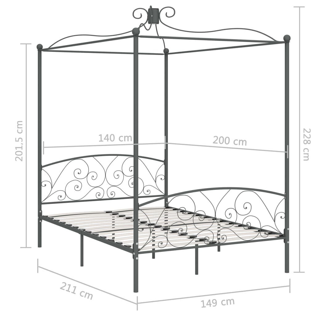 vidaXL gultas rāmis ar nojumi, pelēks, metāls, 140x200 cm цена и информация | Gultas | 220.lv