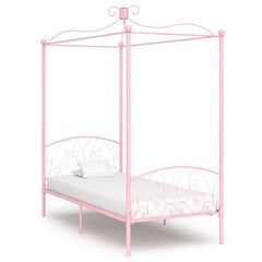 vidaXL gultas rāmis ar nojumi, rozā, metāls, 90x200 cm cena un informācija | Gultas | 220.lv