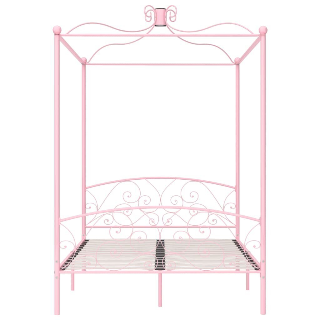 vidaXL gultas rāmis ar nojumi, rozā, metāls, 120x200 cm цена и информация | Gultas | 220.lv