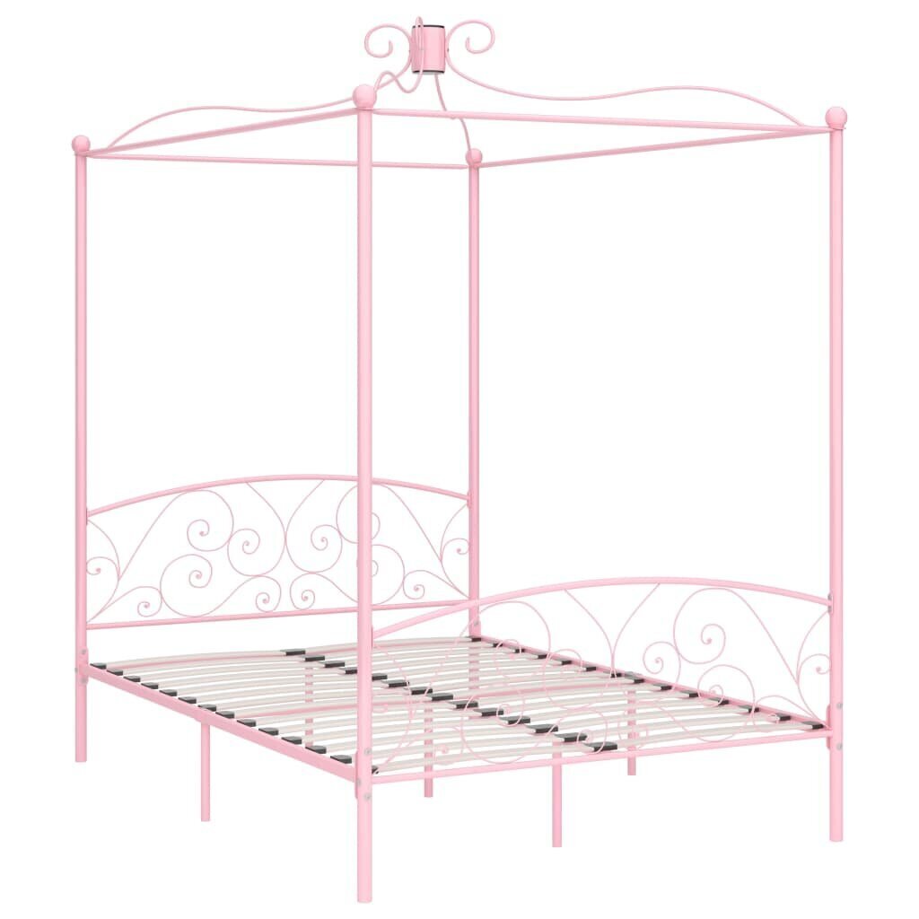 vidaXL gultas rāmis ar nojumi, rozā, metāls, 140x200 cm cena un informācija | Gultas | 220.lv