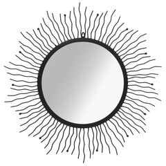 vidaXL sienas spogulis, saules forma, 80 cm, melns cena un informācija | Spoguļi | 220.lv