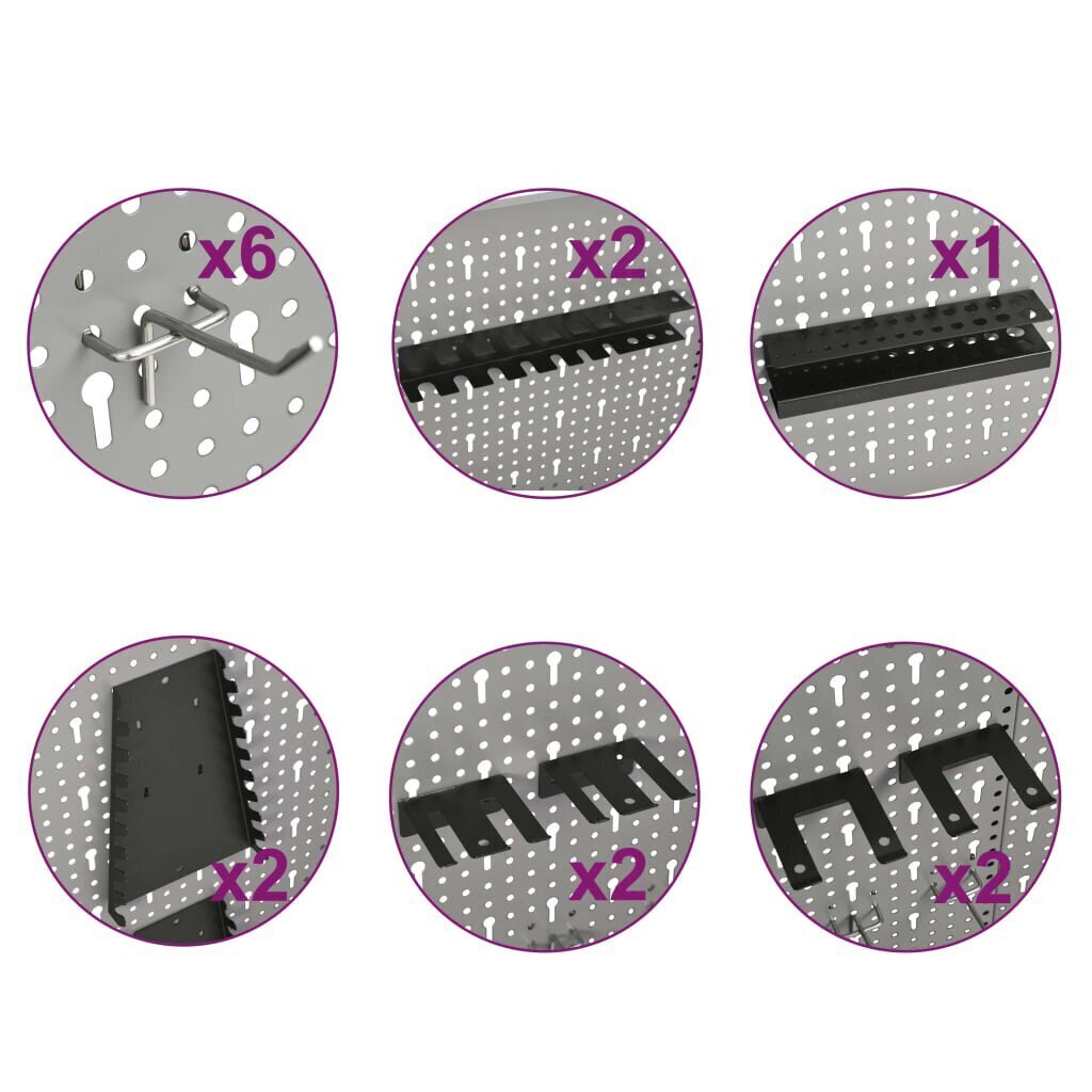 vidaXL perforēti sienas paneļi ar āķiem, 3 gab., 40x58 cm, tērauds цена и информация | Rokas instrumenti | 220.lv