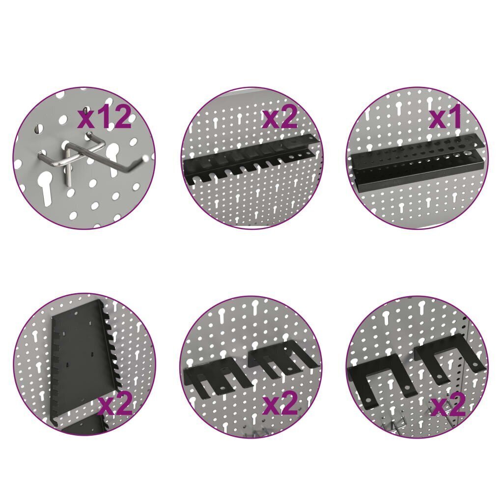 vidaXL perforēti sienas paneļi ar āķiem, 4 gab., 40x58 cm, tērauds цена и информация | Instrumentu kastes | 220.lv