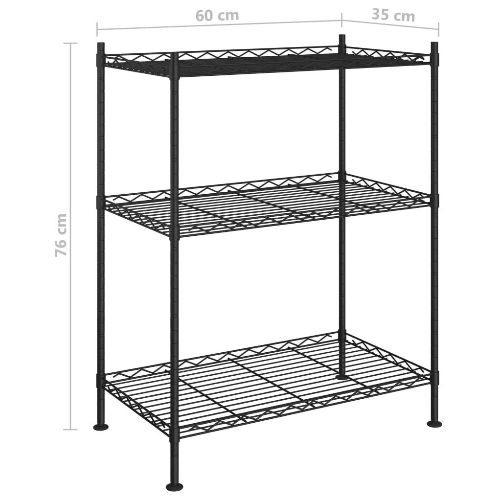 vidaXL 3 līmeņu glabāšanas plaukts, 60x35x76 cm, melns, 150 kg cena un informācija | Saimniecības plaukti | 220.lv