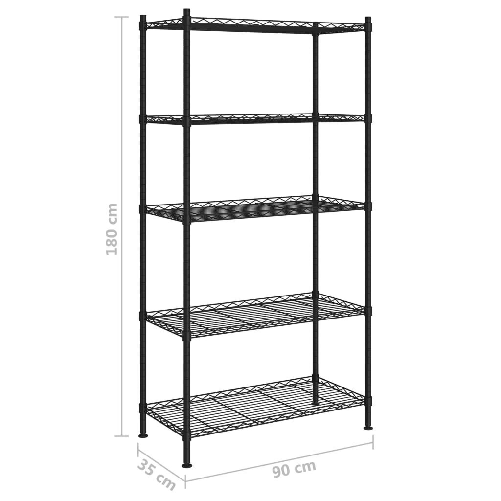 vidaXL 5 līmeņu glabāšanas plaukts, 90x35x180 cm, melns, 250 kg cena un informācija | Saimniecības plaukti | 220.lv