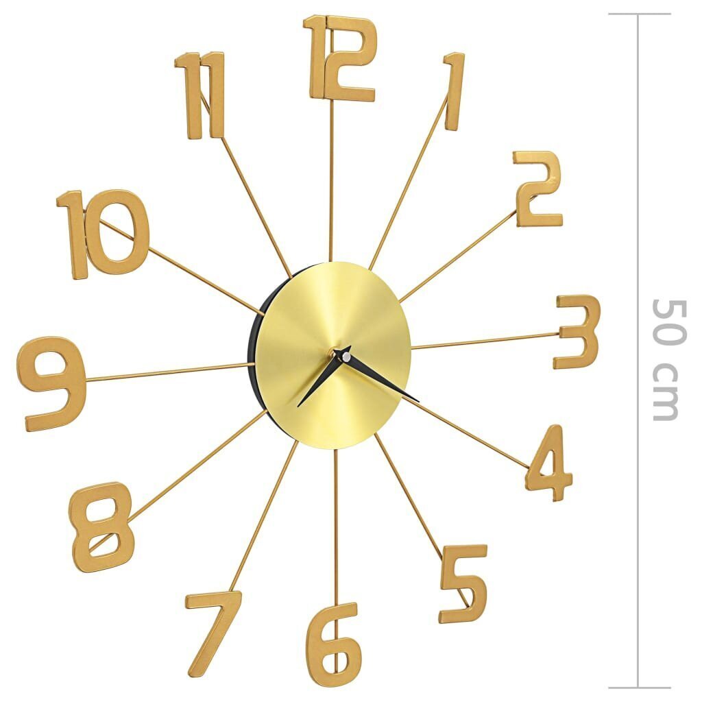 vidaXL sienas pulkstenis, 50 cm, metāls, zelta krāsa cena un informācija | Pulksteņi | 220.lv