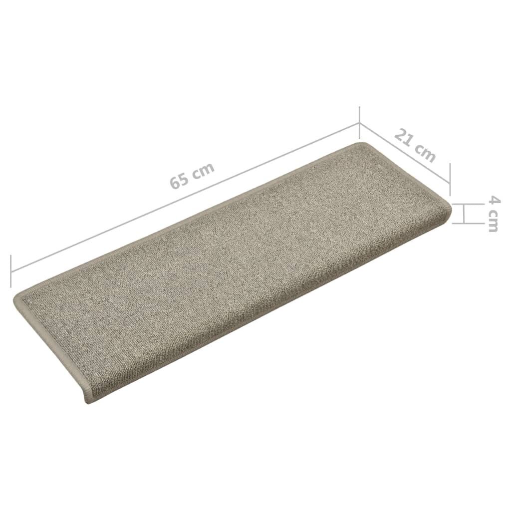 vidaXL kāpņu paklāji, 15 gab., 65x25 cm, gaiši pelēki cena un informācija | Paklāji | 220.lv