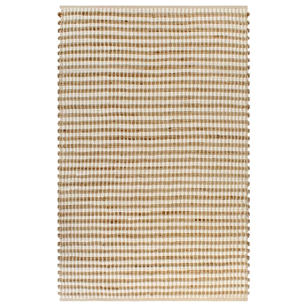 vidaXL paklājs, izgatavots ar rokām, džuta, 120x180 cm, dabīgs, balts cena un informācija | Paklāji | 220.lv