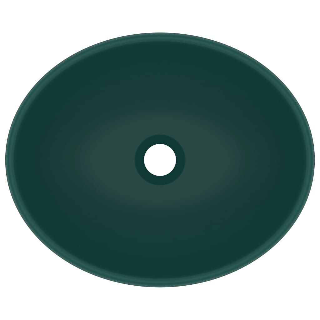 vidaXL izlietne, ovāla forma, 40x33 cm, matēta tumši zaļa keramika cena un informācija | Izlietnes | 220.lv