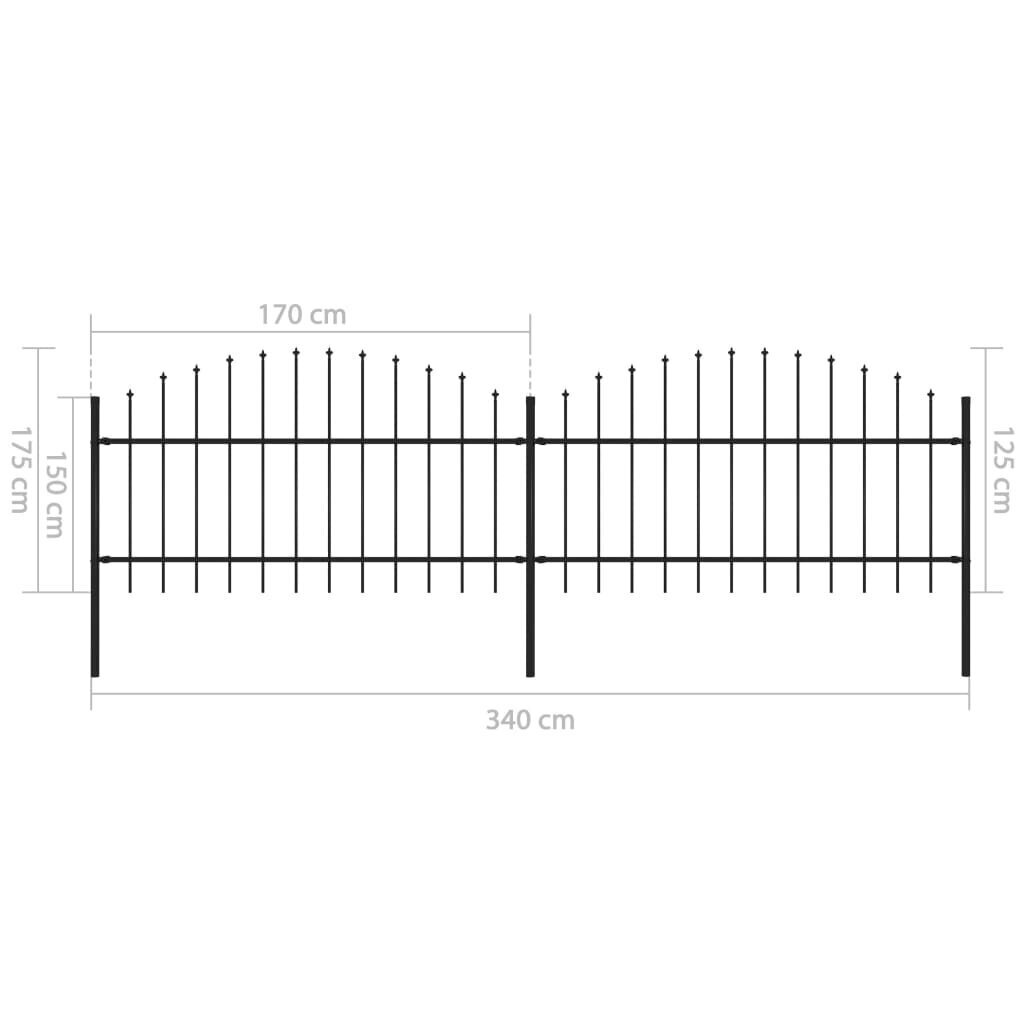 vidaXL dārza žogs ar pīķiem augšpusē, tērauds, (1-1,25)x3,4 m, melns цена и информация | Žogi un piederumi | 220.lv