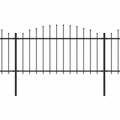 vidaXL dārza žogs ar pīķiem augšpusē, tērauds, (1,25-1,5)x6,8 m, melns cena un informācija | Žogi un piederumi | 220.lv