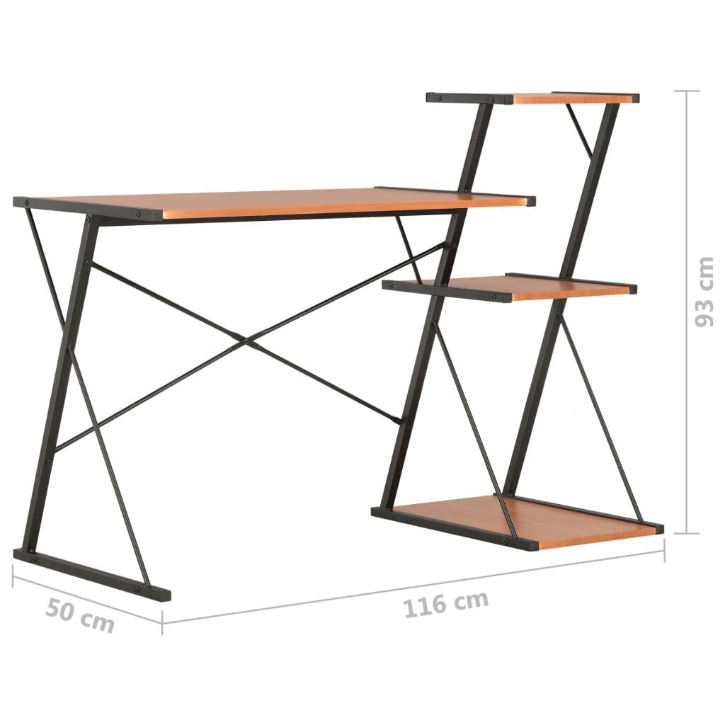 vidaXL rakstāmgalds ar plauktu, melns un brūns, 116x50x93 cm cena un informācija | Datorgaldi, rakstāmgaldi, biroja galdi | 220.lv