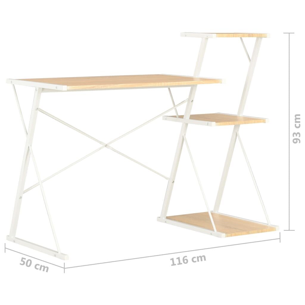 vidaXL rakstāmgalds ar plauktu, balta un ozolkoka krāsa, 116x50x93 cm cena un informācija | Datorgaldi, rakstāmgaldi, biroja galdi | 220.lv