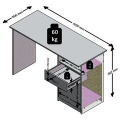 FMD rakstāmgalds ar 1 atvilktni, 123x50x76,5 cm, betona, balta krāsa цена и информация | Компьютерные, письменные столы | 220.lv