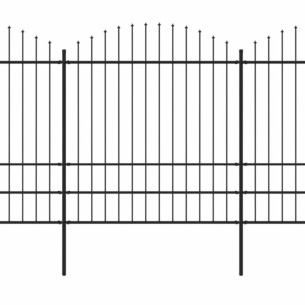 vidaXL dārza žogs ar pīķiem augšpusē, tērauds, (1,75-2)x3,4 m, melns цена и информация | Žogi un piederumi | 220.lv