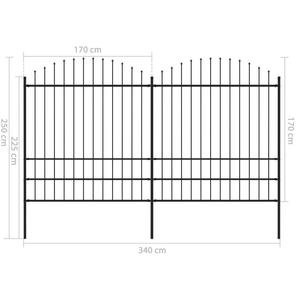 vidaXL dārza žogs ar pīķiem augšpusē, tērauds, (1,75-2)x3,4 m, melns цена и информация | Žogi un piederumi | 220.lv