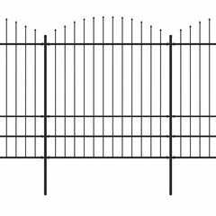 vidaXL dārza žogs ar pīķiem augšpusē, tērauds, (1,75-2)x8,5 m, melns cena un informācija | Žogi un piederumi | 220.lv