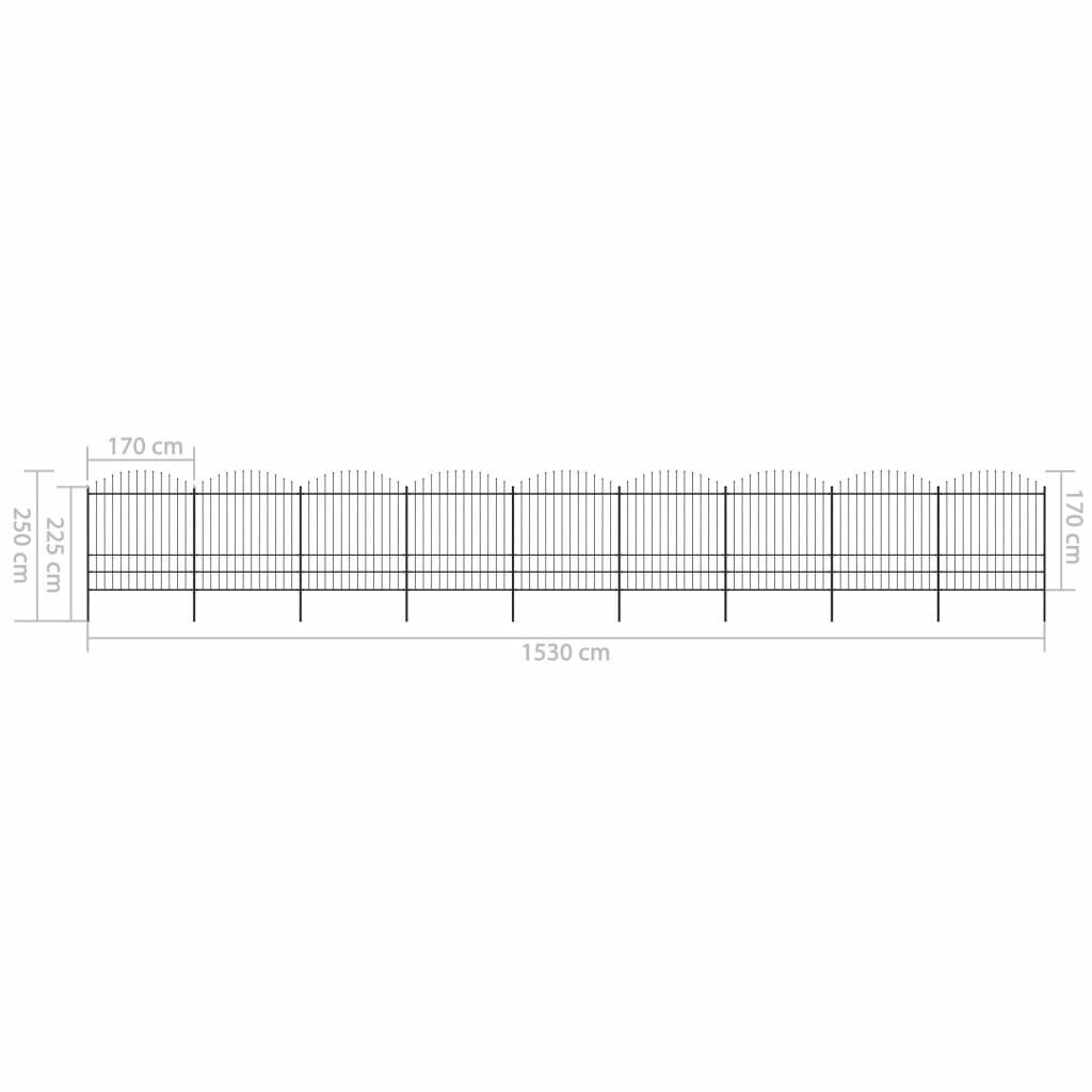 vidaXL dārza žogs ar pīķiem augšpusē, tērauds, (1,75-2)x15,3 m, melns цена и информация | Žogi un piederumi | 220.lv