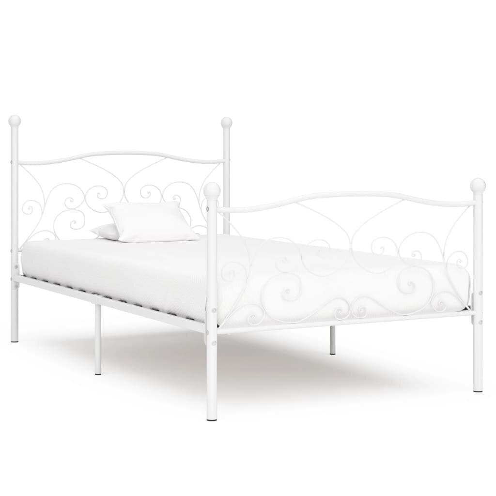 vidaXL gultas rāmis ar redeļu pamatni, balts metāls, 90x200 cm cena un informācija | Gultas | 220.lv