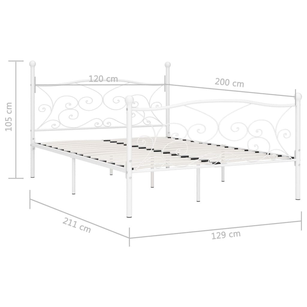 vidaXL gultas rāmis ar redeļu pamatni, balts, 120x200 cm, metāls cena un informācija | Gultas | 220.lv