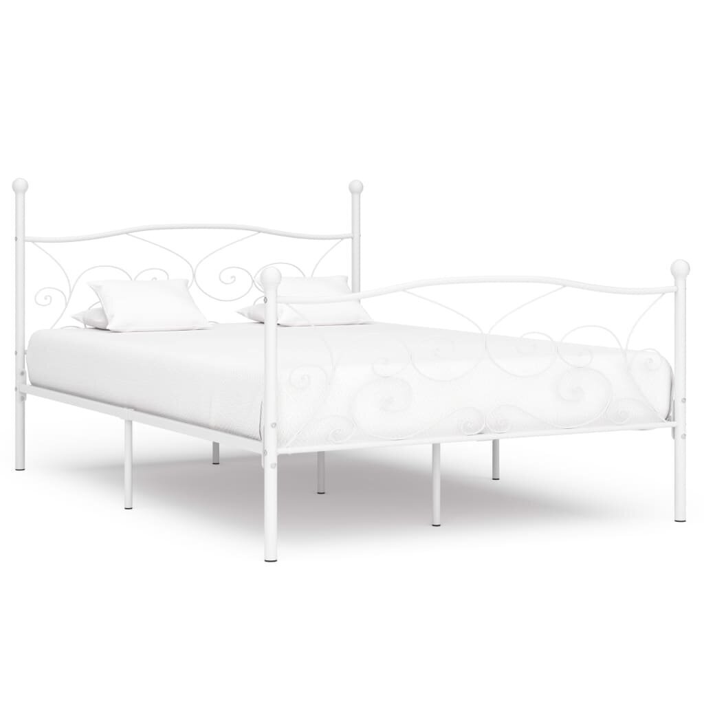 vidaXL gultas rāmis ar redeļu pamatni, balts, 120x200 cm, metāls cena un informācija | Gultas | 220.lv