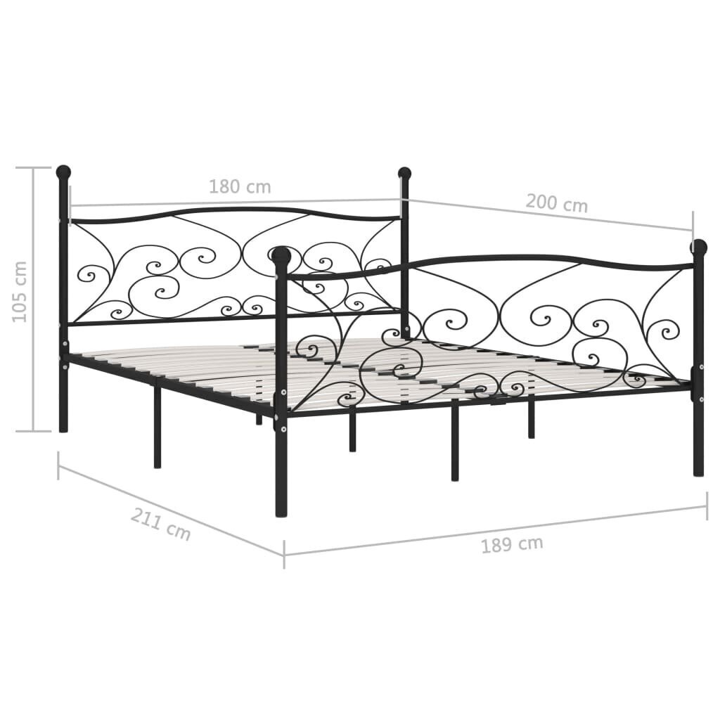 vidaXL gultas rāmis ar redeļu pamatni, melns, 180x200 cm, metāls cena un informācija | Gultas | 220.lv