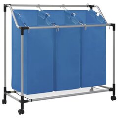 vidaXL veļas kaste, 3 nodalījumi, zila, tērauds cena un informācija | Vannas istabas aksesuāri | 220.lv