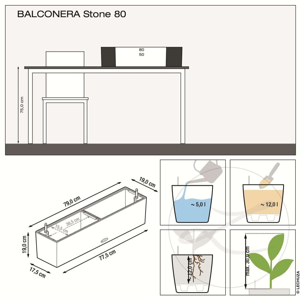 LECHUZA puķu kaste BALCONERA Color 80 ALL-IN-ONE, bēša cena un informācija | Balkona kastes | 220.lv