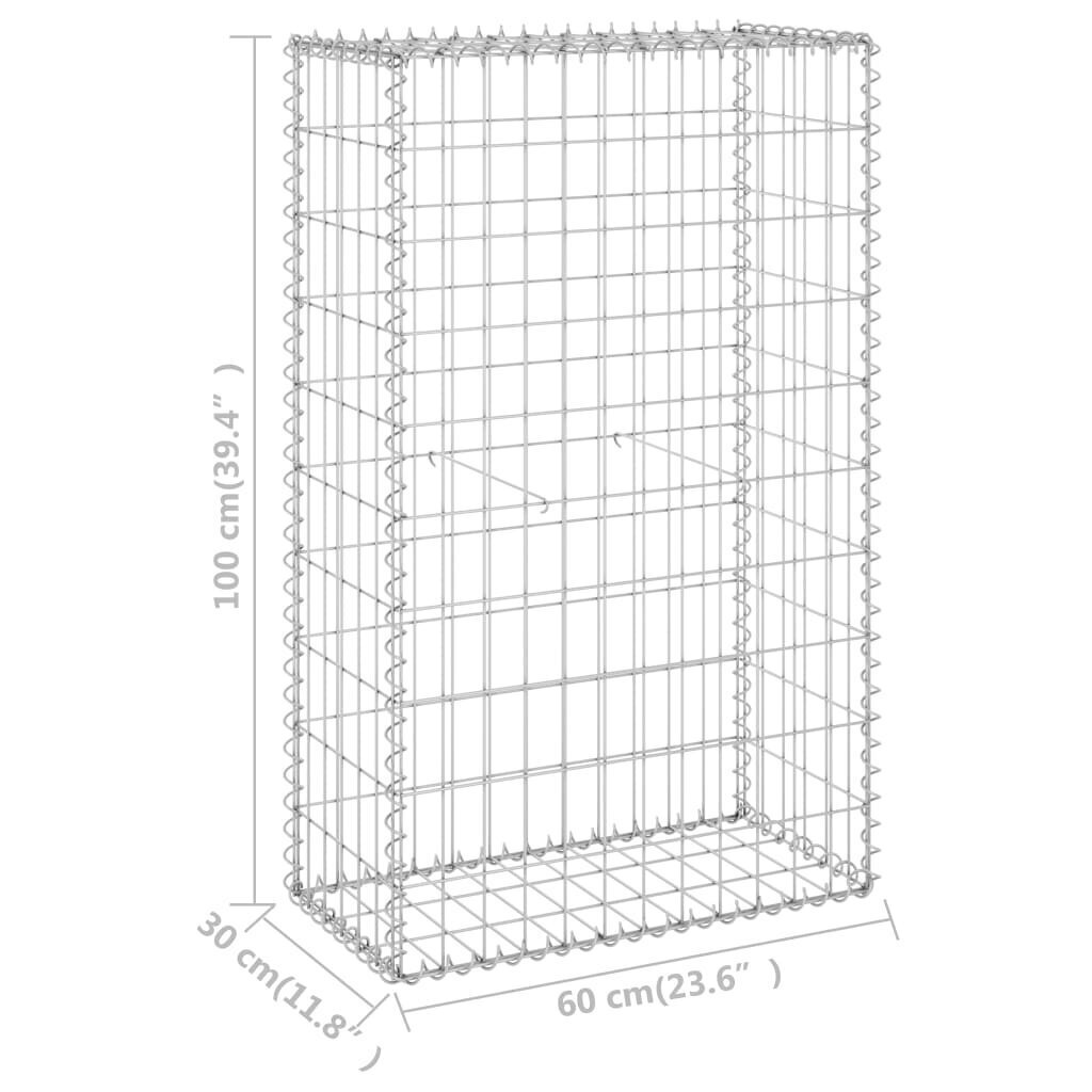 vidaXL gabions ar vāku, cinkots tērauds, 60x30x100 cm cena un informācija | Žogi un piederumi | 220.lv