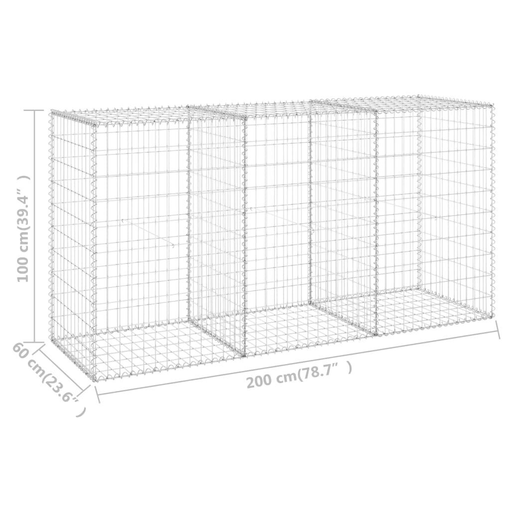 vidaXL gabions ar vāku, cinkots tērauds, 200x60x100 cm cena un informācija | Žogi un piederumi | 220.lv