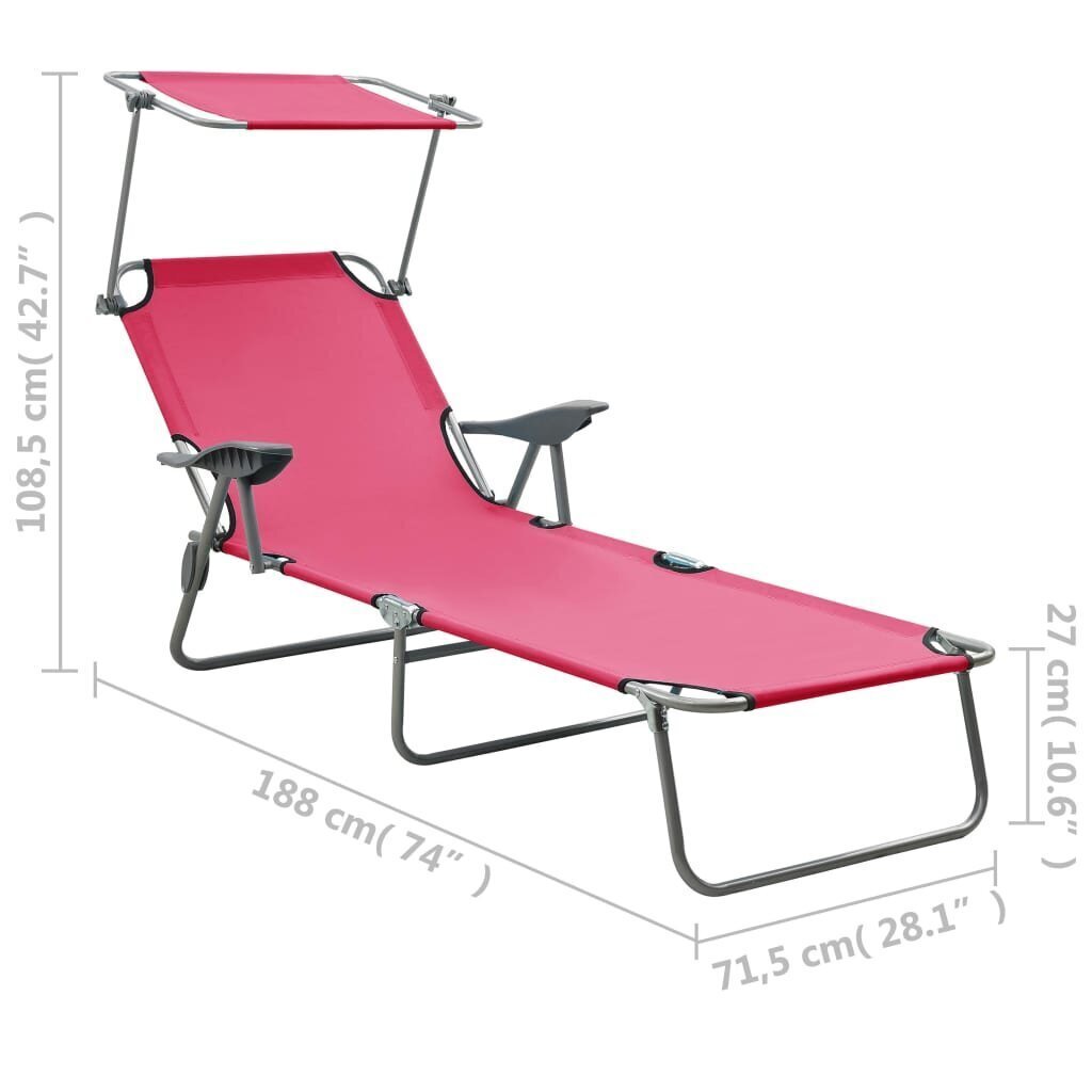 vidaXL sauļošanās zvilnis ar jumtiņu, tērauds, rozā цена и информация | Sauļošanās krēsli | 220.lv