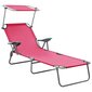 vidaXL sauļošanās zvilnis ar jumtiņu, tērauds, rozā cena un informācija | Sauļošanās krēsli | 220.lv