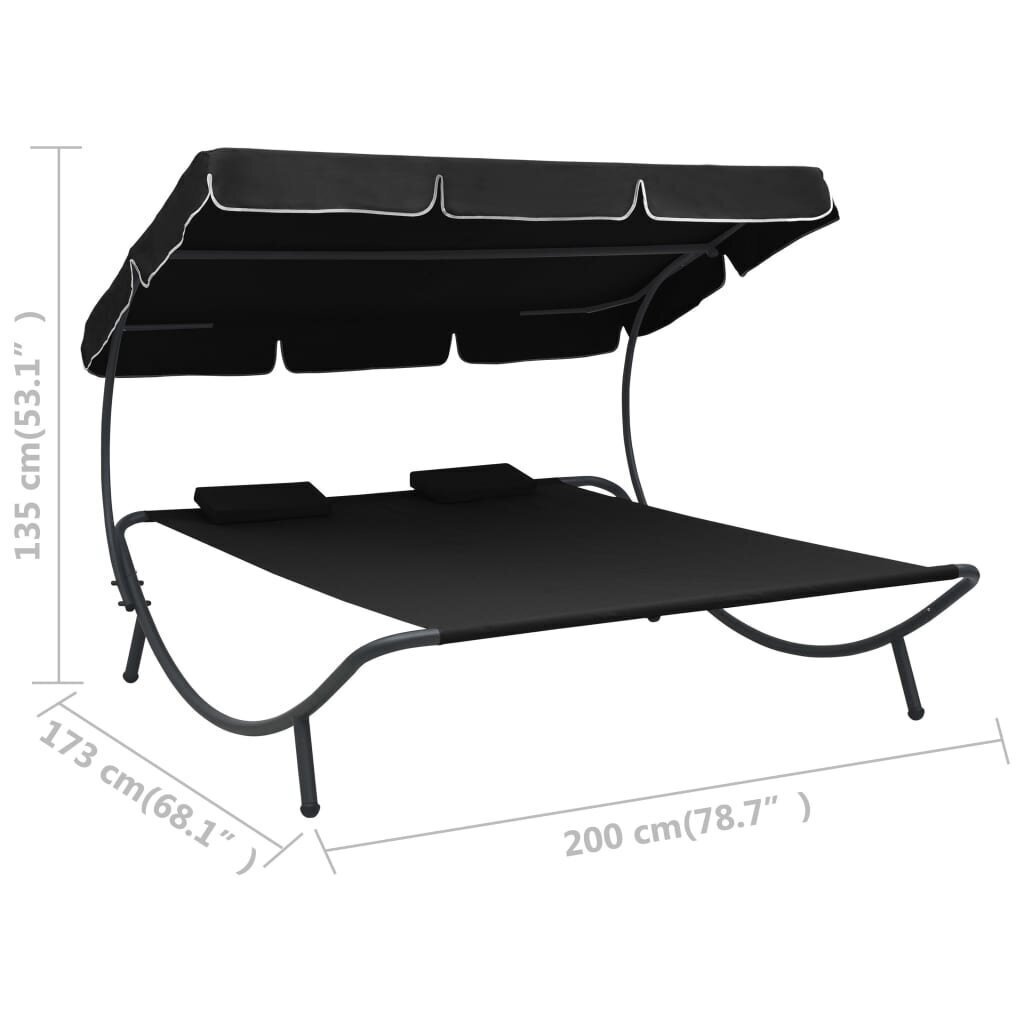 vidaXL āra atpūtas gulta ar jumtu un spilveniem, melna cena un informācija | Sauļošanās krēsli | 220.lv