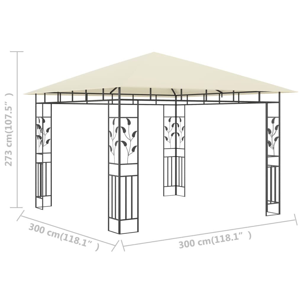 vidaXL dārza nojume ar moskītu tīklu, 3x3x2,73 m, 180 g/m², krēmkrāsas cena un informācija | Dārza nojumes un lapenes | 220.lv