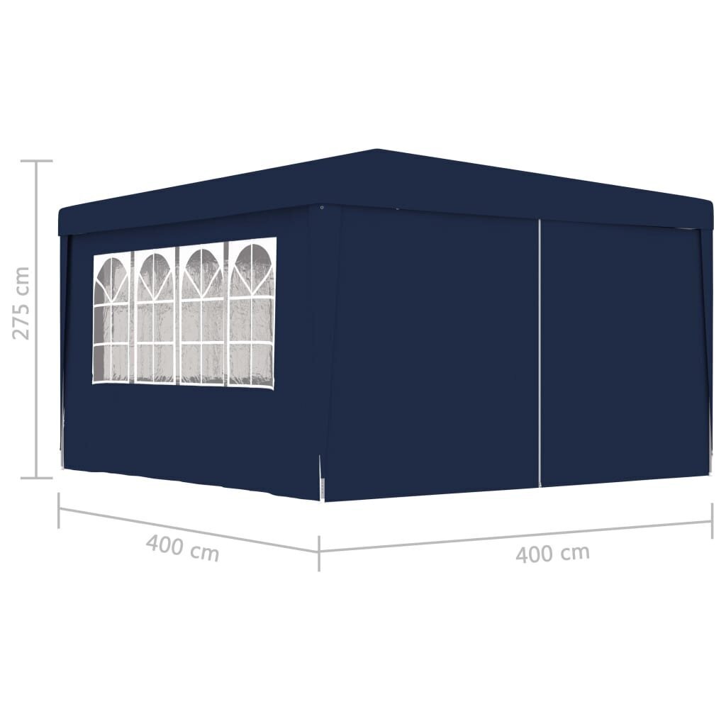 vidaXL dārza nojume ar sānu sienām, profesionāla, 4x4 m, zila, 90 g/m² cena un informācija | Dārza nojumes un lapenes | 220.lv