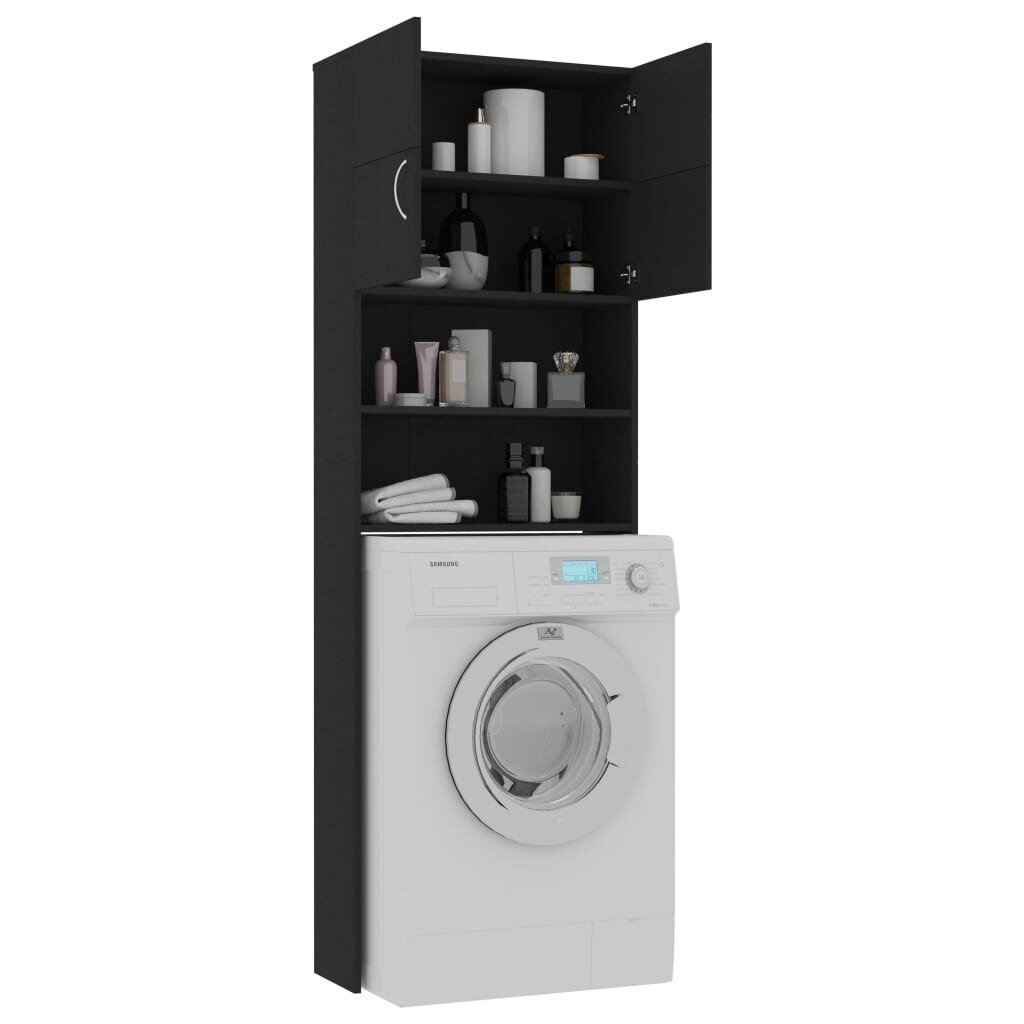 vidaXL veļasmašīnas plaukts, 64x25,5x190 cm, skaidu plāksne, melns cena un informācija | Vannas istabas skapīši | 220.lv