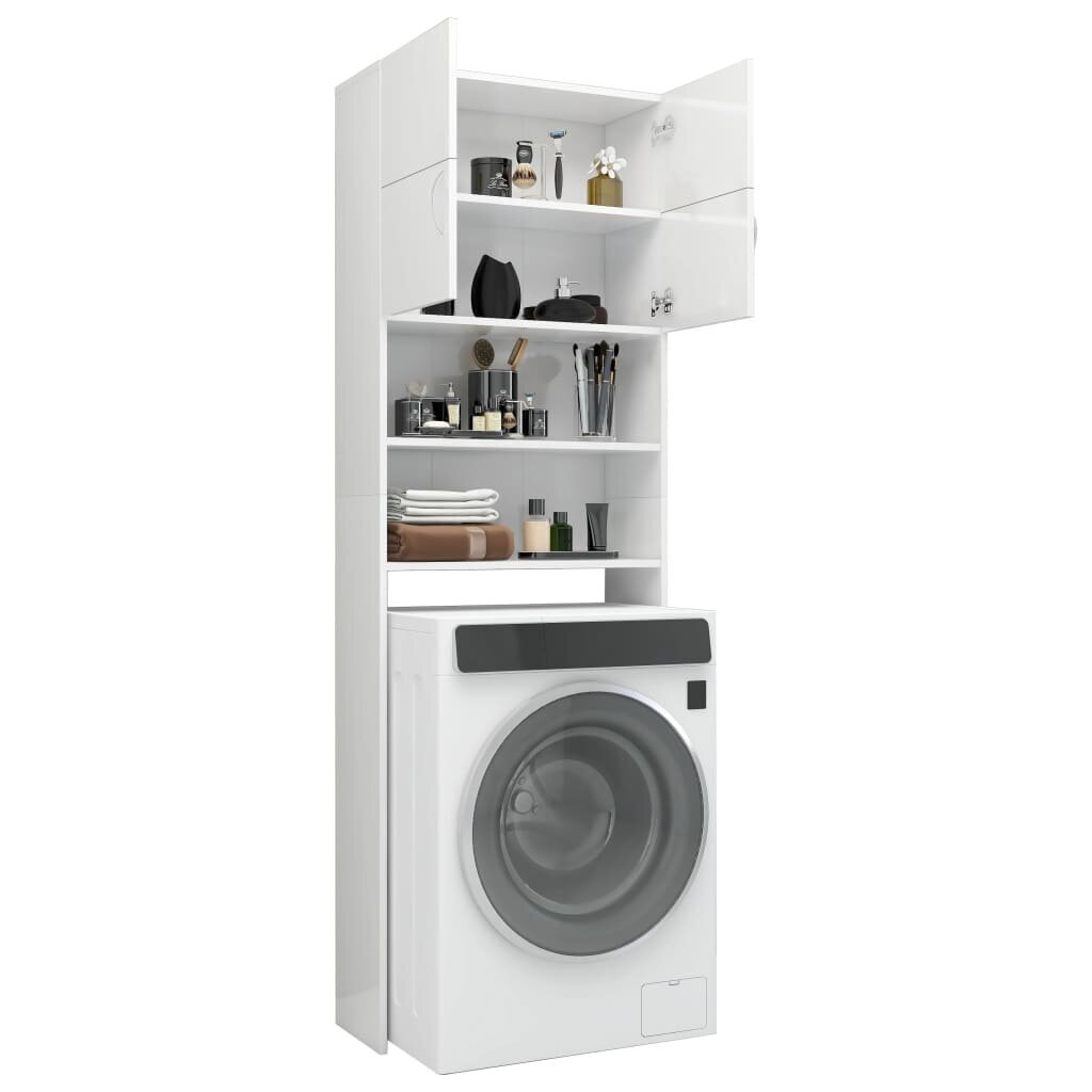 vidaXL veļasmašīnas plaukts, 64x25,5x190 cm, balta skaidu plāksne cena un informācija | Vannas istabas skapīši | 220.lv