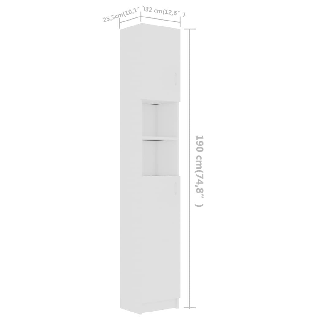vidaXL vannasistabas plaukts, balts, 32x25,5x190 cm, skaidu plāksne cena un informācija | Vannas istabas skapīši | 220.lv