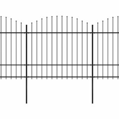 vidaXL dārza žogs ar pīķiem augšpusē, tērauds, (1,5-1,75)x3,4 m, melns цена и информация | Заборы и принадлежности к ним | 220.lv