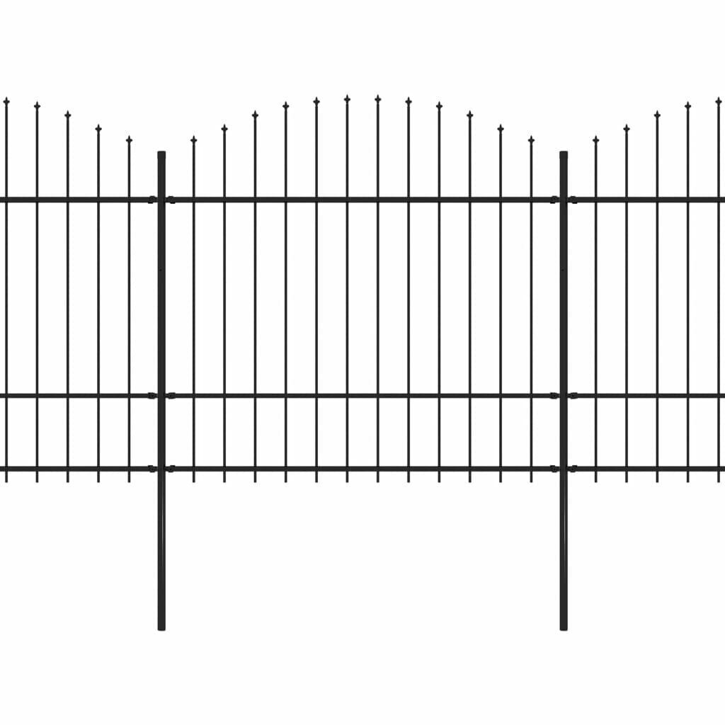 vidaXL dārza žogs ar pīķiem augšpusē, tērauds, (1,5-1,75)x3,4 m, melns цена и информация | Žogi un piederumi | 220.lv