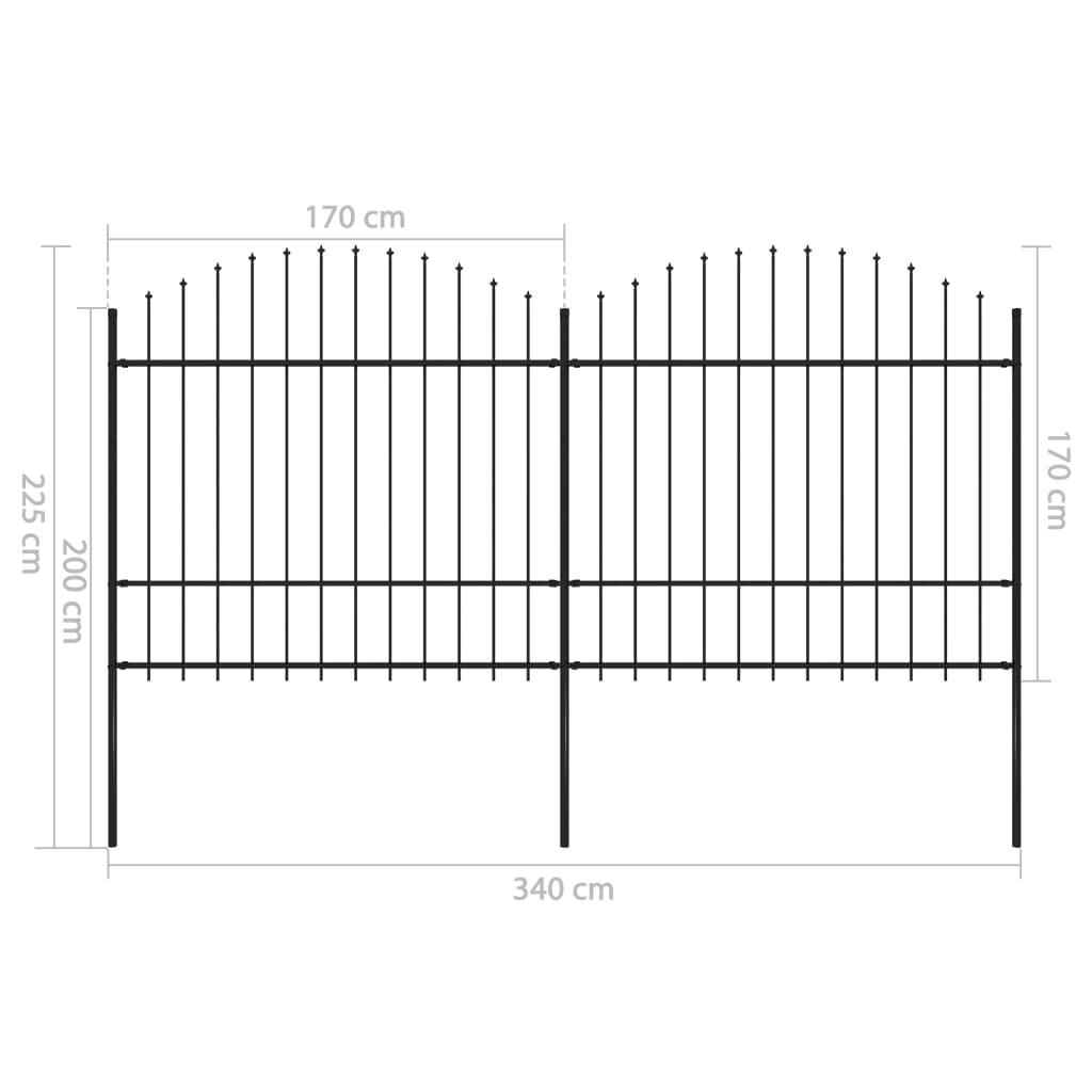 vidaXL dārza žogs ar pīķiem augšpusē, tērauds, (1,5-1,75)x3,4 m, melns цена и информация | Žogi un piederumi | 220.lv