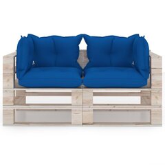 vidaXL divvietīgs dārza palešu dīvāns ar matračiem, priedes koks cena un informācija | Dārza krēsli | 220.lv