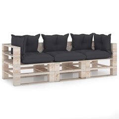 vidaXL trīsvietīgs dārza palešu dīvāns ar matračiem, priedes koks cena un informācija | Dārza krēsli | 220.lv