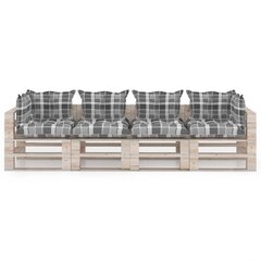 vidaXL četrvietīgs dārza palešu dīvāns ar matračiem, priedes koks cena un informācija | Dārza krēsli | 220.lv
