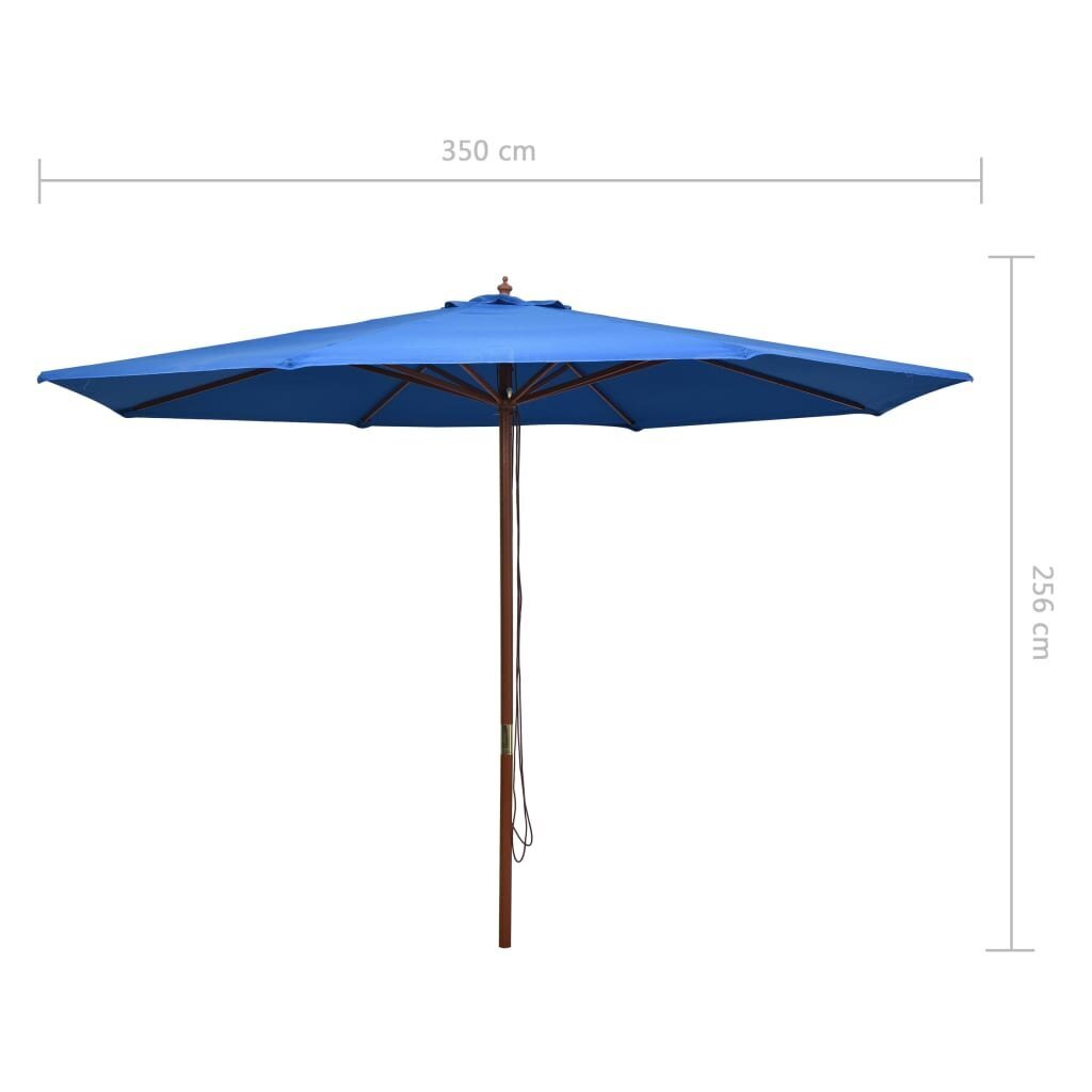 vidaXL dārza saulessargs ar koka kātu, 350 cm, zils cena un informācija | Saulessargi, markīzes un statīvi | 220.lv