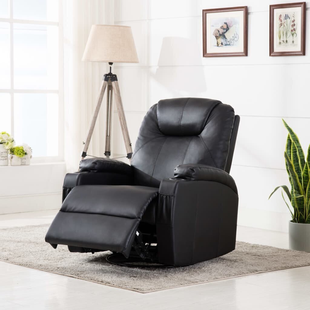 vidaXL masāžas šūpuļkrēsls, melna mākslīgā āda cena un informācija | Atpūtas krēsli | 220.lv