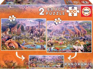 Puzle Savvaļas dzīvnieki, 2 gab. x 100 detaļas cena un informācija | Puzles, 3D puzles | 220.lv